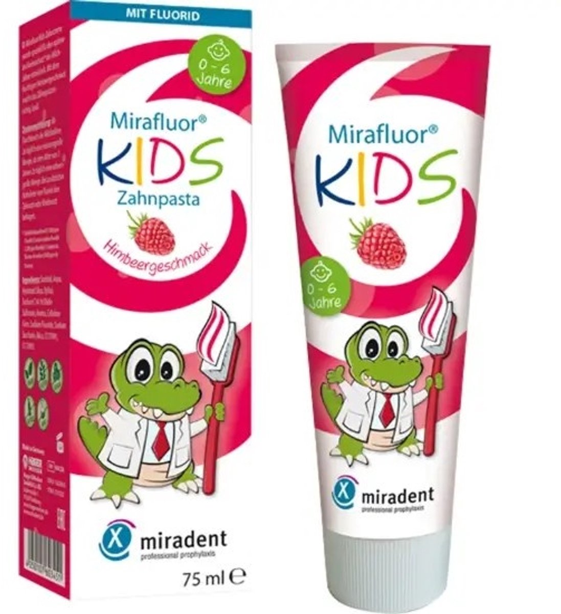 Miradent Mirafluor Kids Tandpasta Framboos - 0-6 jaar - 75 ml