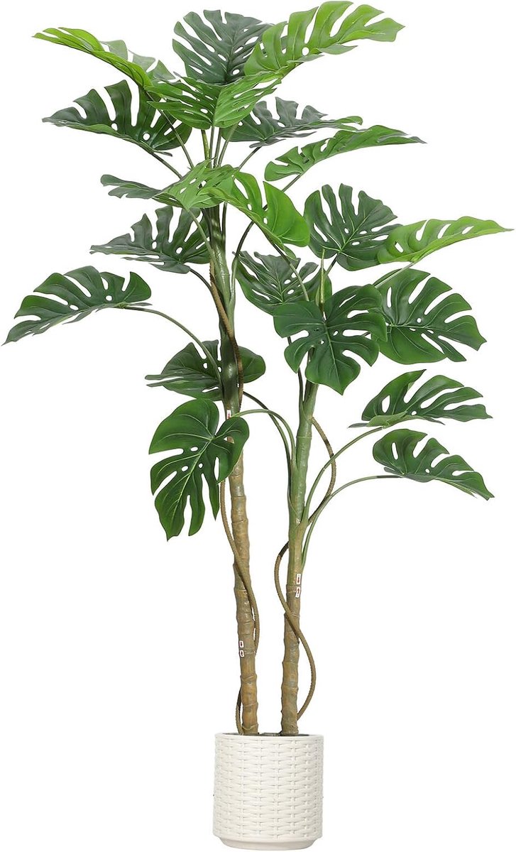 HOERFURIY Grote Kunstplant Monstera (Gatenplant) - 150 cm - Realistische Nep Plant voor Binnen & Buiten - Inclusief Pot - Onderhoudsvrij - Groen