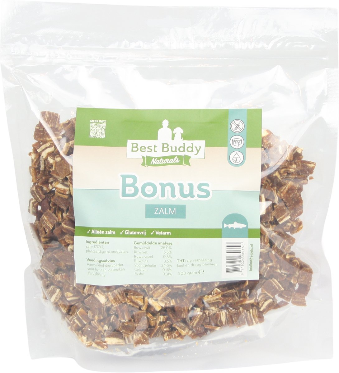Bonus Zalm 500 gram - Trainingssnack - Glutenvrij - Mono proteïne - Best Buddy Pets