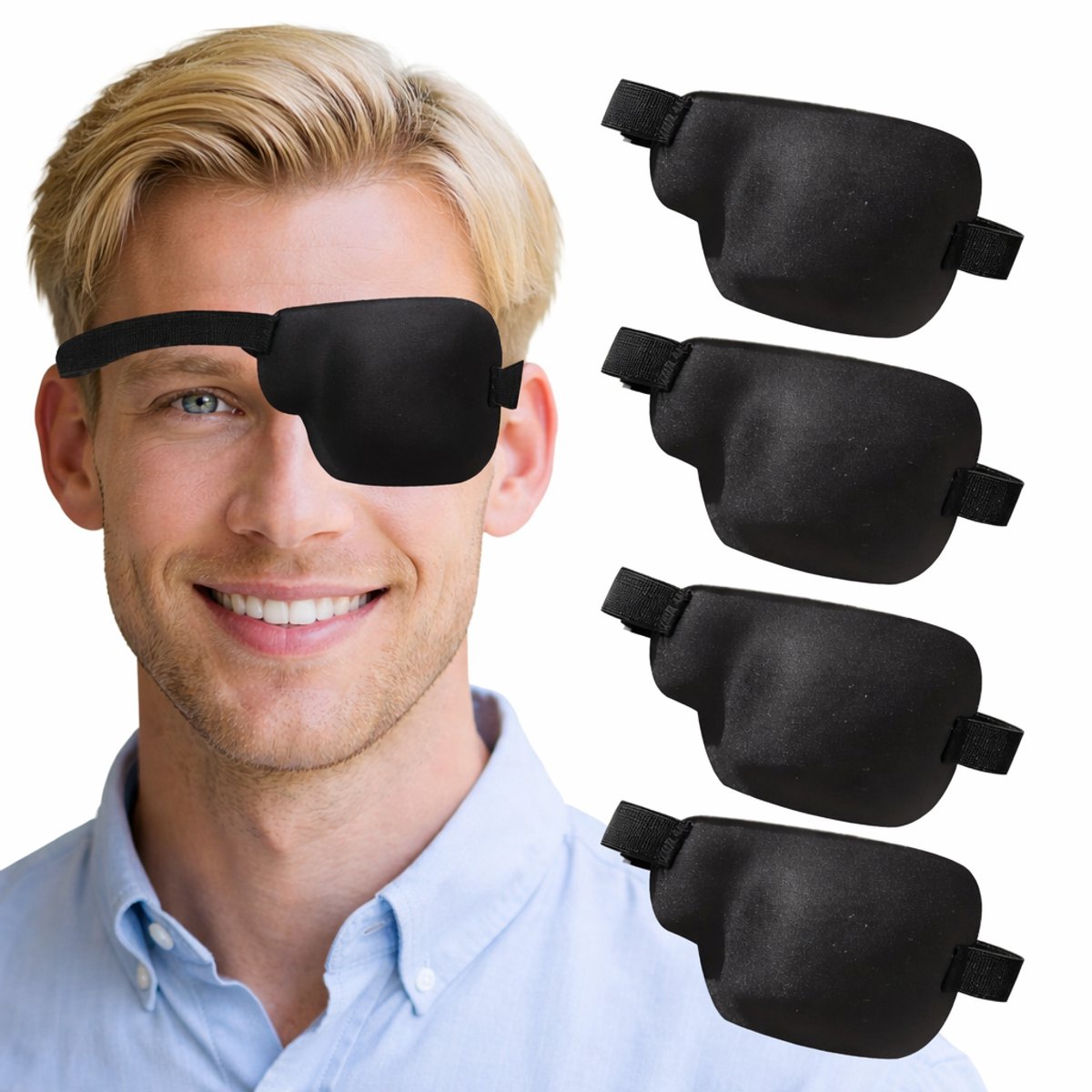 Aventrix 3D Ooglapje Linkeroog – 4 Stuks – Oogpatch Volwassenen – Oogmasker & Slaapmasker – Lui Oog Amblyopie – Na Operatie – Zacht Verstelbaar – Zwart
