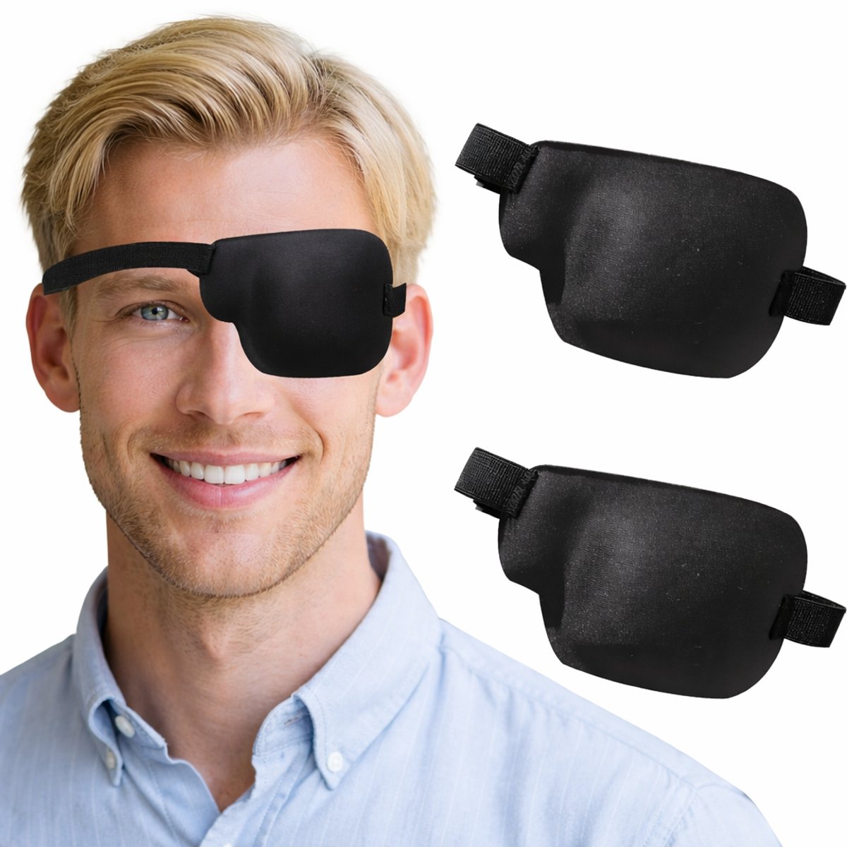 Aventrix 3D Ooglapje Linkeroog – 2 Stuks – Oogpatch Volwassenen – Oogmasker & Slaapmasker – Lui Oog Amblyopie – Na Operatie – Zacht Verstelbaar – Zwart