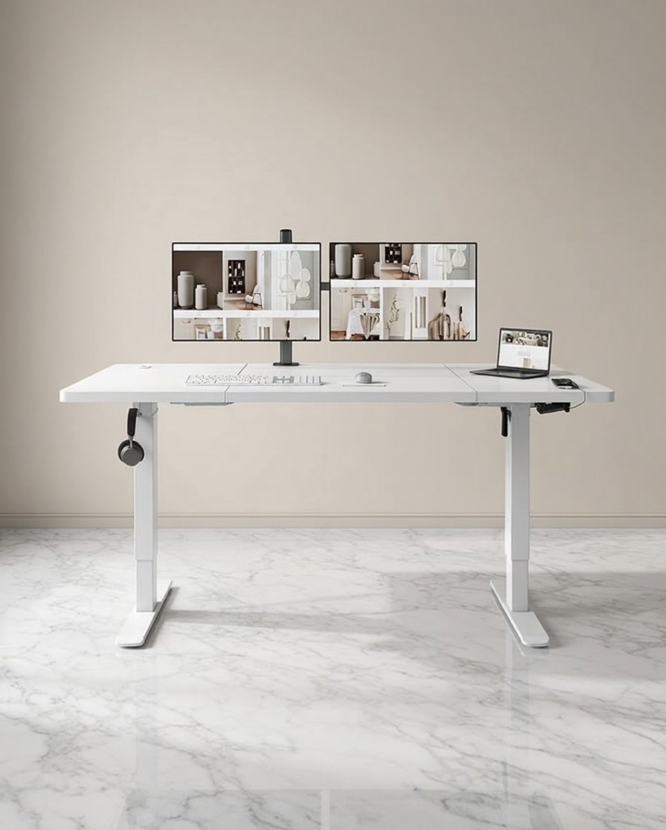 Ergonomisch Elektrisch In Hoogte Verstelbaar Bureau 180x80 cm – House&Garden – Staand Bureau met Geheugenfunctie, Kabelbeheer, Stabiel Minimalistisch Design – Wit