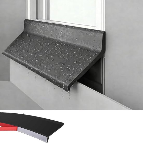 Zelfklevende Raamdeflector voor Regen en Sneeuw – 2 m x 4,5 cm – Deur-regendruppelbeschermer – Rubberen druiprand voor buiten – Weerbestendige waterkering voor terras, veranda en vensterbanken