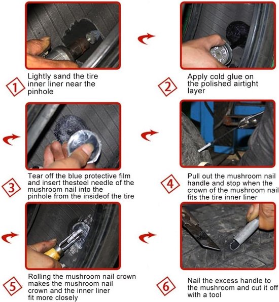 Band Reparatie Kit - Punctie Herstel - Tubeless Banden - 20 Stuks Paddestoel - 8 mm van Merkloos — afbeelding 5
