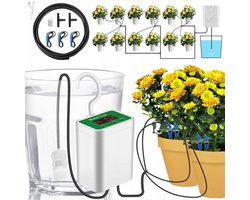 Automatisch irrigatiesysteem - Waterdruppelaar - Automatisch Druppelirrigatiesysteem - Anti-verstoppingsfilter - Slimme timer | Nauwkeurige druppelirrigatie - Wit - 2000mAh USB - 12 Planten & 2m Slang