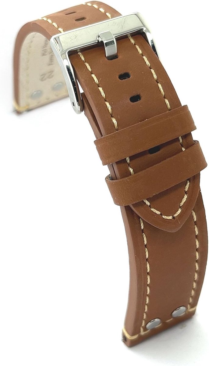 Horlogeband Leer - Riem Metaal - Klassieke Stijl - Versterkte Naden - 18-24 mm - Zwart