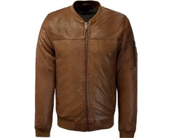 Dasia-Bomber Leren Heren Baseball Jacket Cognac M(48)