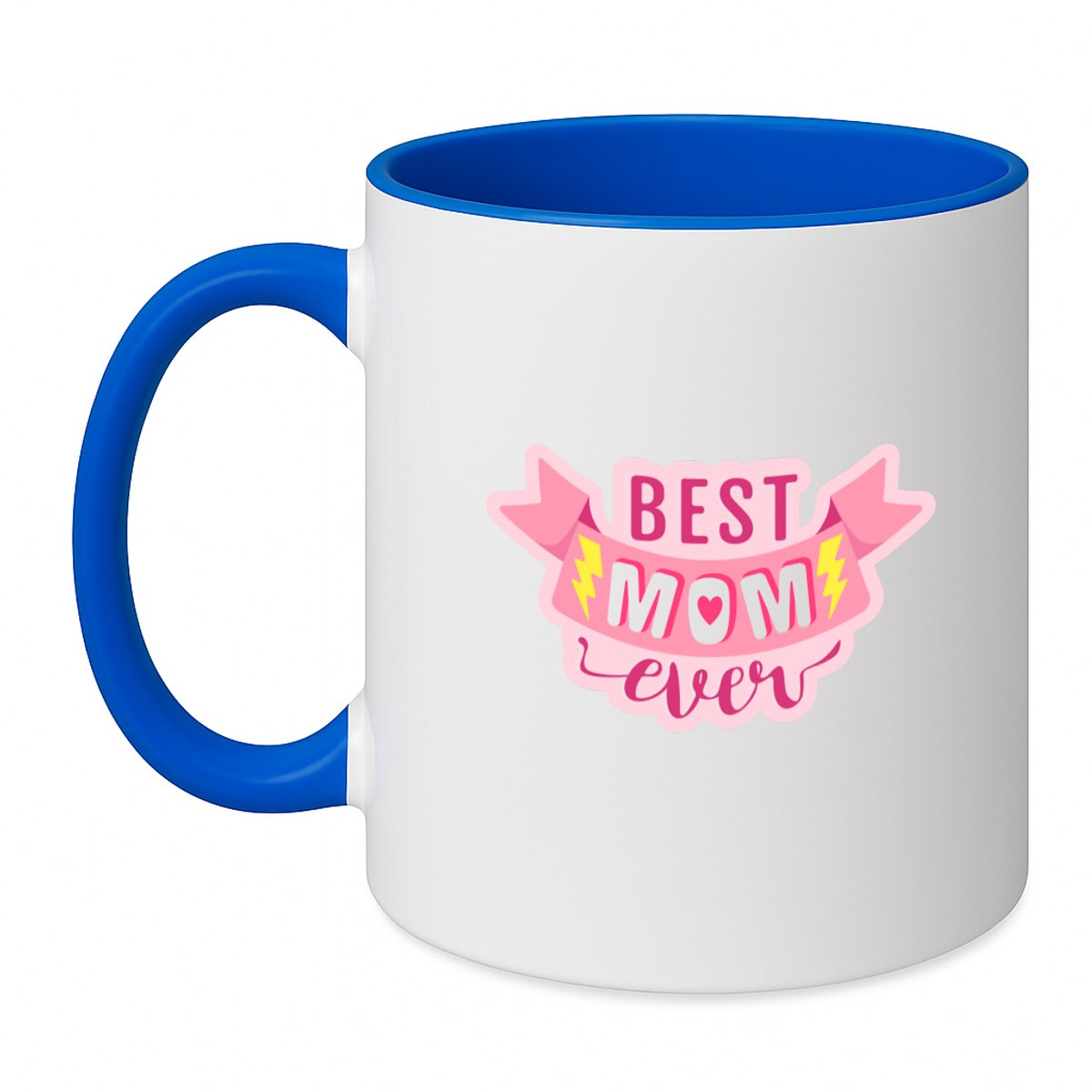Hacebo® - Best mom ever op roze banier met bliksem koffiebeker zee blauw - Liefste mama - Best mom ever - thee mok - koffie beker - moederdag cadeautje - Cadeau voor mama - Verjaardag - Geschenk - Cadeau - Gift - koffiemok - 350 ML inhoud