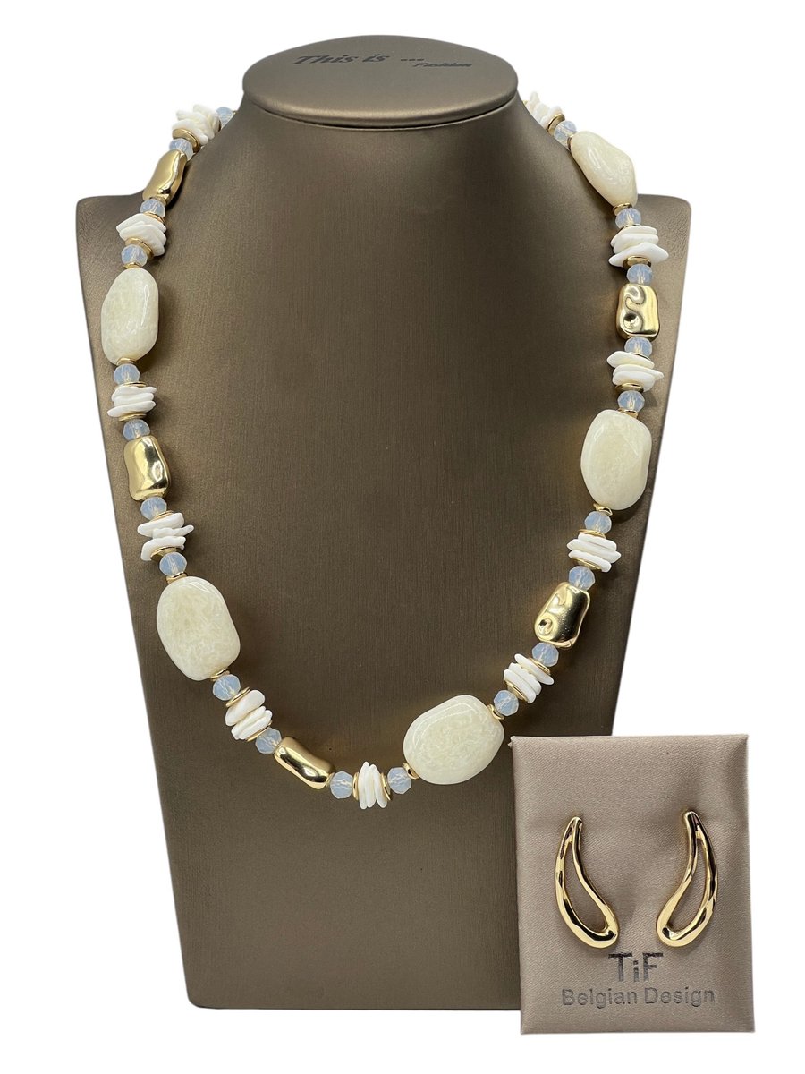 TIF - Sieraden - Sieradenset dames - Halsketting - Oorbellen - Goud - Verstelbaal 42-47 cm