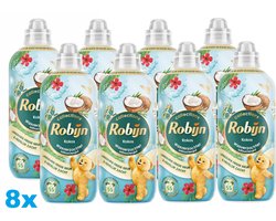 Robijn Wasverzachter Kokos – 8 x 1,1L – Tropische Geur – Langdurige Frisheid – 440 Wasbeurten – 8 Stuks