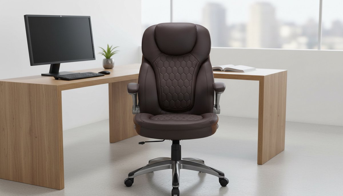 Ergonomische Bureaustoel Casa Velluto | Managersstoel met Hoofdsteun & Armleuningen | In Hoogte Verstelbaar | Bureaustoel voor Kantoor & Vergaderruimte | Kunstleer, Bruin, Draagkracht 200 kg