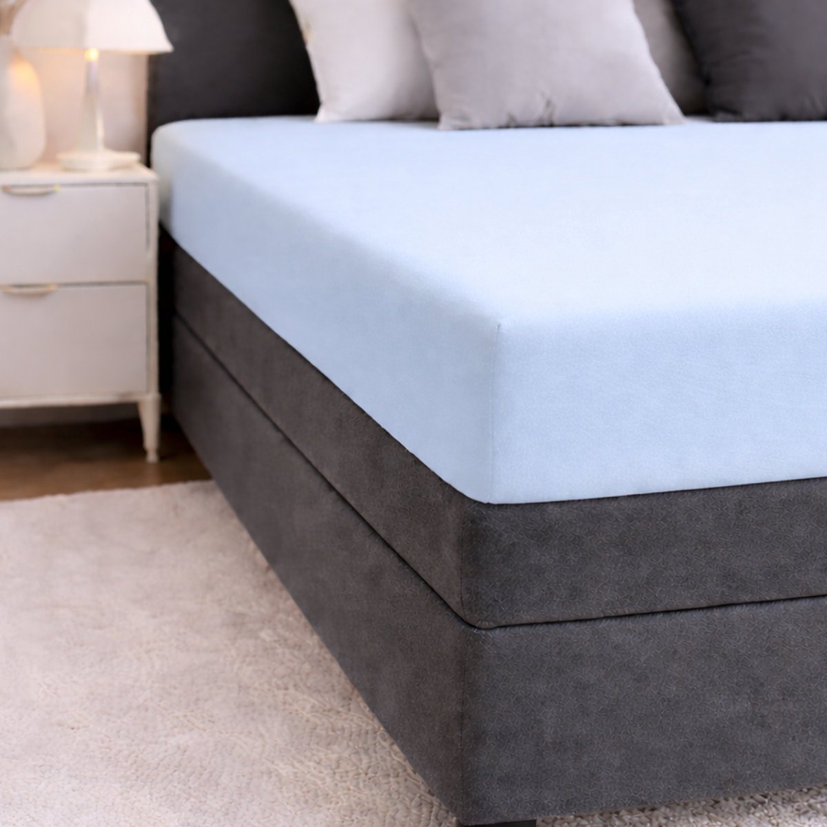 24-Bedding - Jersey Hoeslaken - 100% katoen - Lits Jumeaux - 160x200 cm - licht Blauw - 30 cm