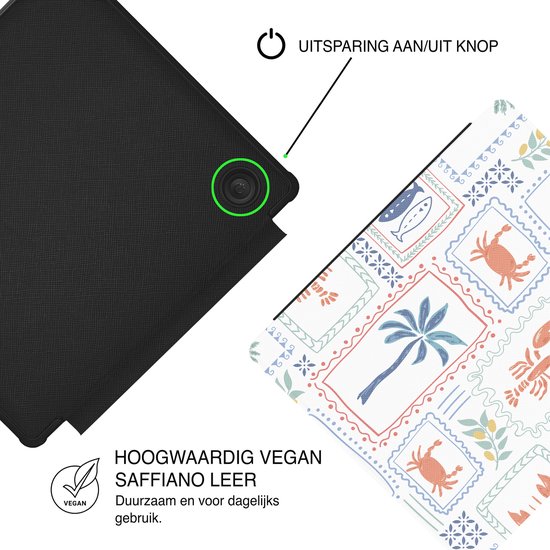 Lunso Geschikt voor Kobo Libra Colour hoesje (7 inch) - Vegan Saffiano Leren Sleep Cover - Riviera Postcards van Merkloos — afbeelding 4