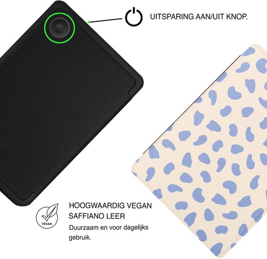Lunso Geschikt voor Kobo Clara BW / Clara Colour hoesje (6 inch) - Vegan Saffiano Leren Sleep Cover - Azure Pebble van Merkloos — afbeelding 3