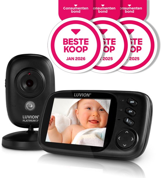 LUVION® Platinum 3+ Black - Babyfoon met Camera - Uitbreidbaar tot 2 Baby Camera's - Beste Koop Consumentenbond JANUARI 2026 - Premium Baby Monitor