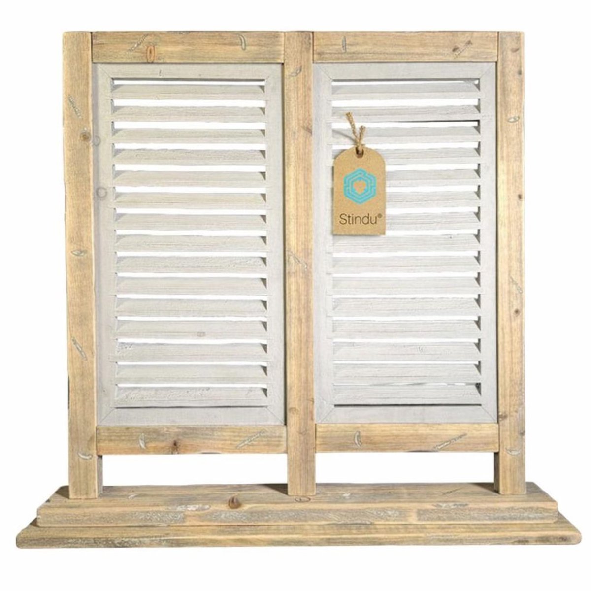 Raamscherm hout 74 cm – Houten shutter dubbel naturel | Raamluik vensterbank landelijk old dutch