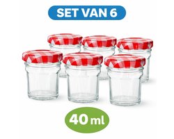 Mini Jam Potjes – Set van 6 – 40 ml – 5 x 5 x 5,5 cm – Glazen Confiture Potjes met Deksel – Voor Jam, Honing & Sausjes
