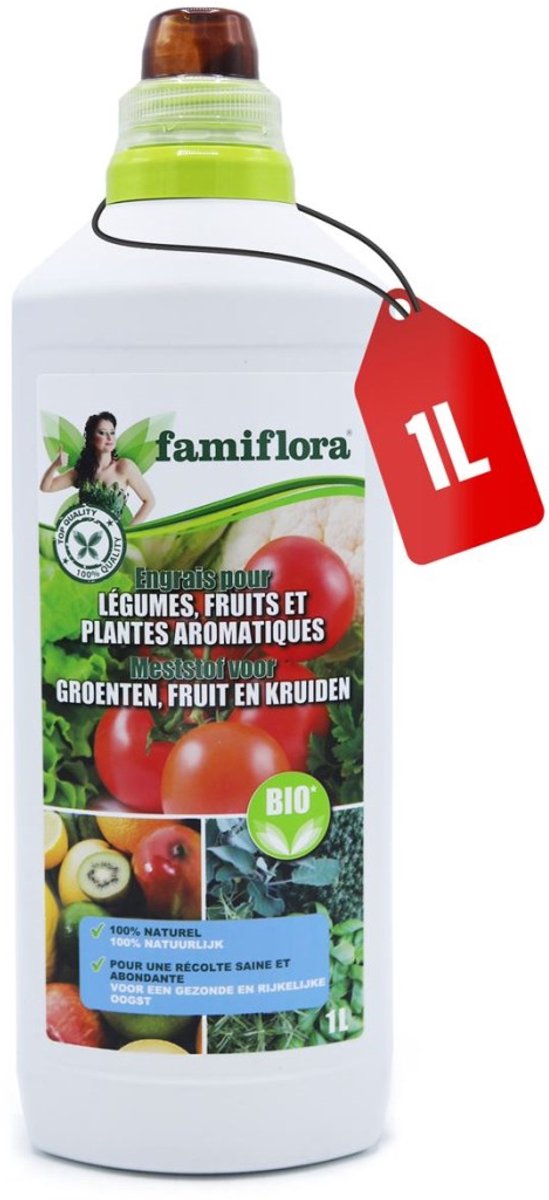 Famiflora meststof voor groenten, fruit en kruiden - 1L - bio - Smakelijke en gezonde oogst die je trots maakt - Verhoogt opbrengst zodat je meer lekkers oogst
