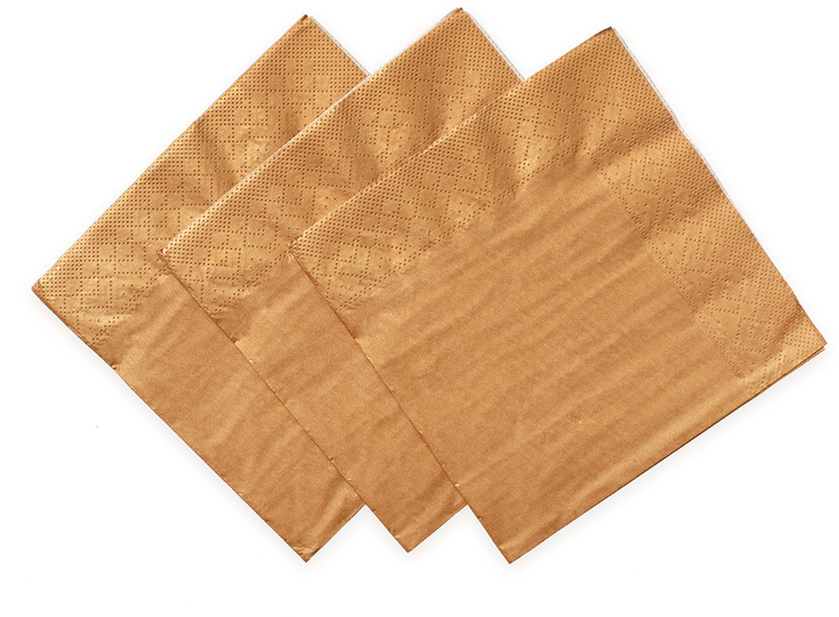 20x Servetten Rosegold Metallic 3-Laags 33 x 33cm – Feestelijke Papieren Servetten – Sterk & Zacht