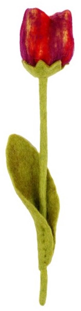 Tulp van vilt - Pien - rood paars en geel - 38 cm