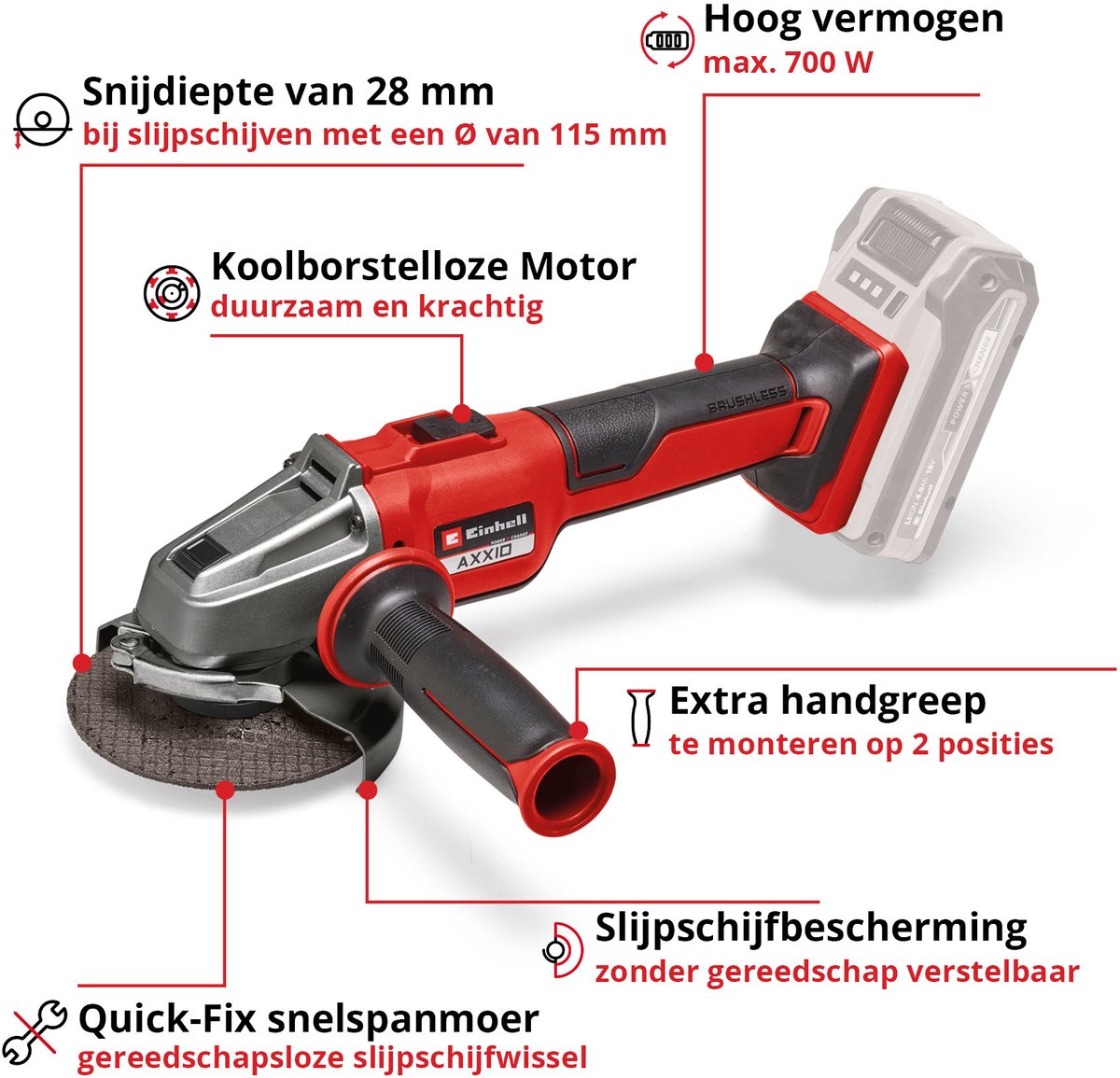 EINHELL Axxio accu haakse slijper 18/115 Q BL Solo thumbnail 3