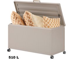 Hesperide Luxe Opbergbox - Premium - 510L - Tuinkussenbox - Soft Close - Waterdicht - 130x78x60,4cm - Met Deksel - Beige - Kussenbox - Tuin - met Wieltjes - Buiten - EDENIO