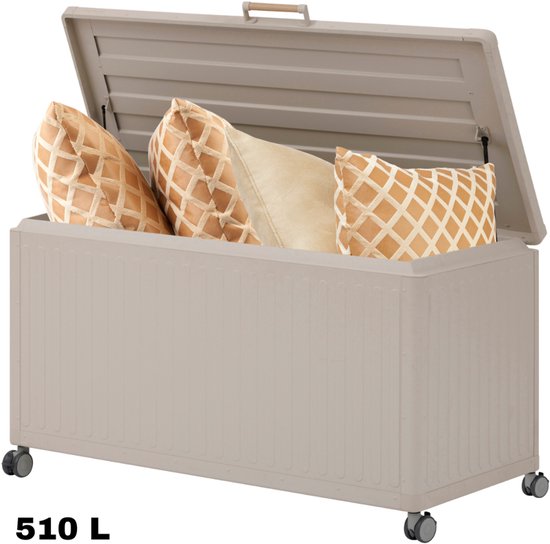 Plonos Tuinbox, opbergbox, inhoud 270 liter, kussenbox, outdoor, zitbank, weerbestendig, afsluitbaar met deksel, 109 x 51,5 x 55 cm, grijs