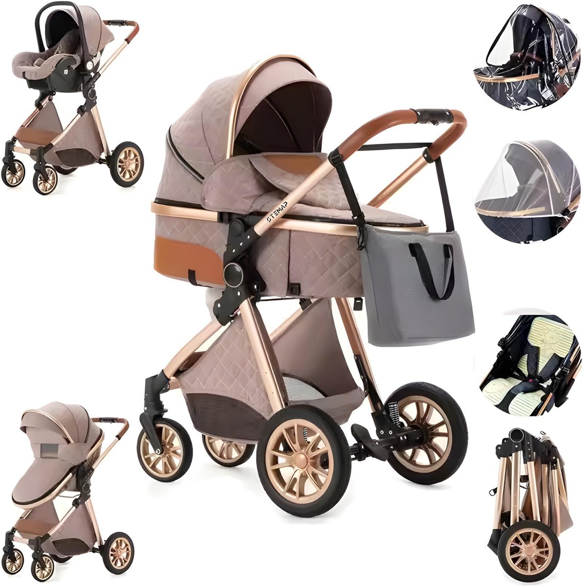 Stemap® Luxe 3-in-1 Combi Kinderwagen met Autostoel - Khaki - Stemap® - €165,90