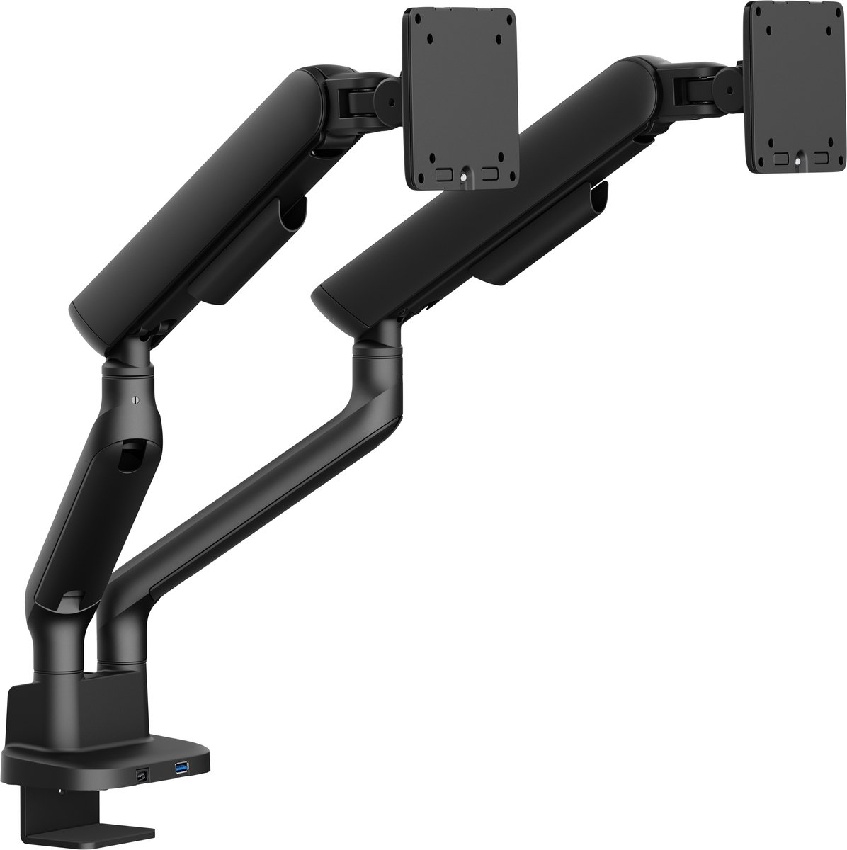Alberenz Dubbele Monitor Arm Zwart met USB-C & USB-A - VESA 75x75 & 100x100 thumbnail 3