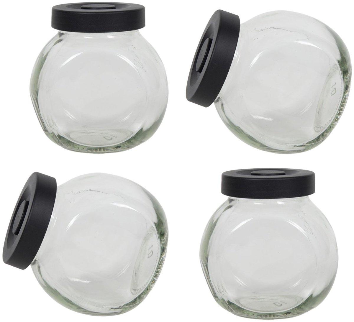 Set van 4 glazen kruidenpotjes - Matzwarte deksel - 175 ml