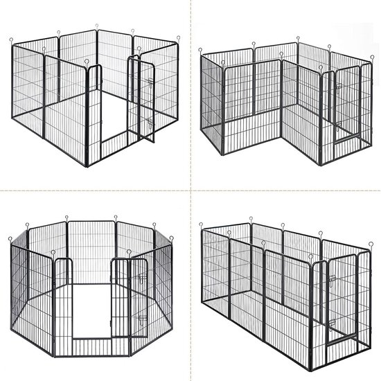 Hoppa! Songmics Hondenhekje - Puppyren - 160x160 cm - 8 Delen van 80 x 80 cm - Grijs - Metaal - vierkant, rechthoek of achthoek naar keuze