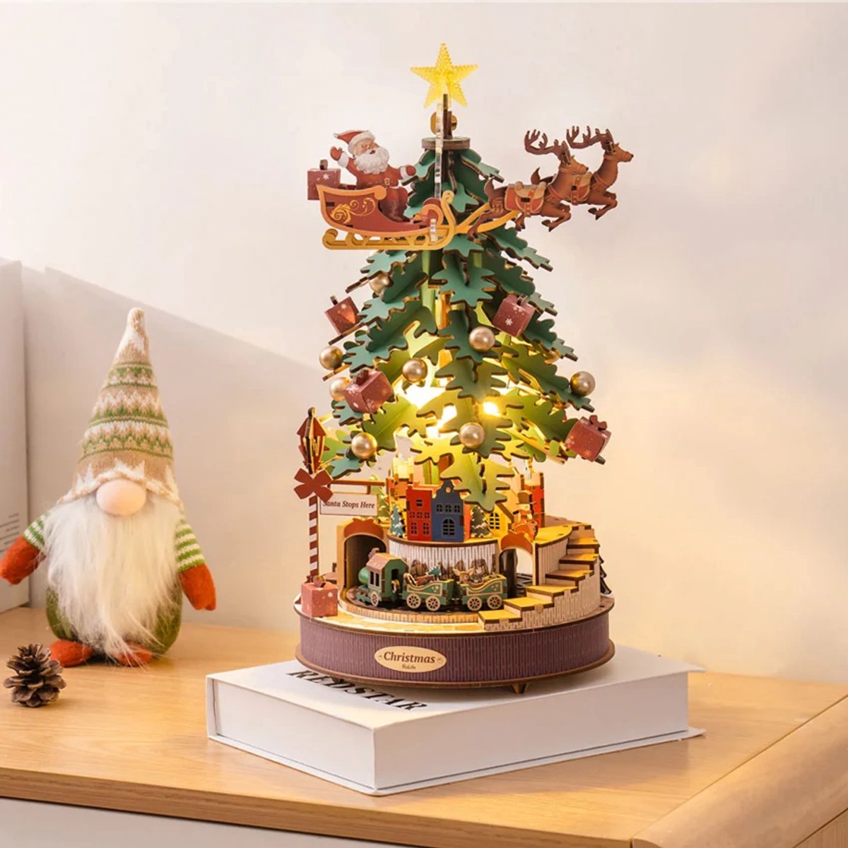 Robotime Christmas Melody Tree 3D Houten Muziekdoos – Kerstboom Bouwpakket – 319 Onderdelen - 30x30x40cm — afbeelding 15