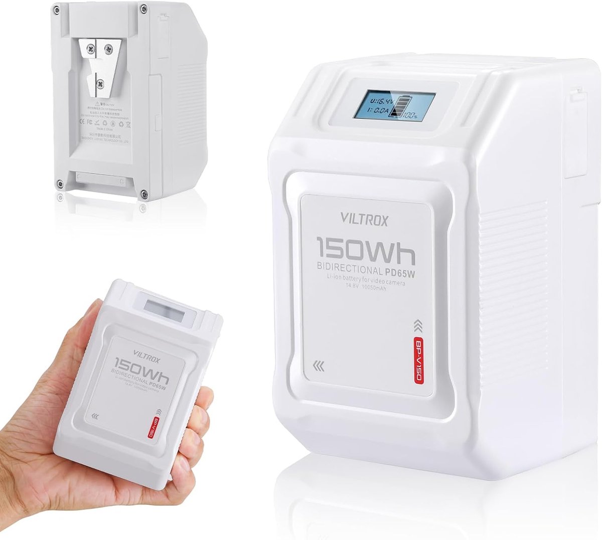 Mini V Lock Accu - V-mount Batterij - Camera Voeding - Met LCD Display - 6700mAh 99Wh - Wit
