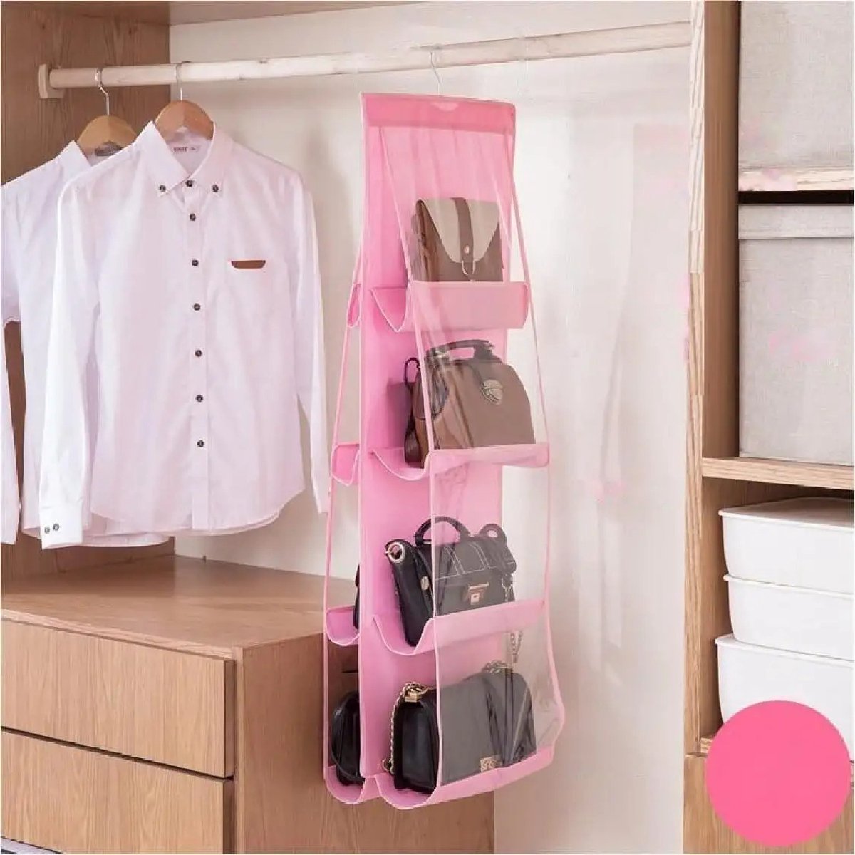 Tassenhaak roze 8 vakken - Tas organizer