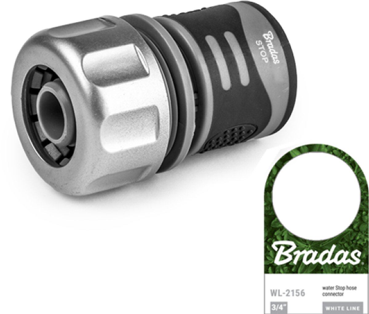 Bradas WHITE LINE Slangkoppeling 3/4" – STOP – TPR Antislip – Tuinslang Koppeling met Waterstop