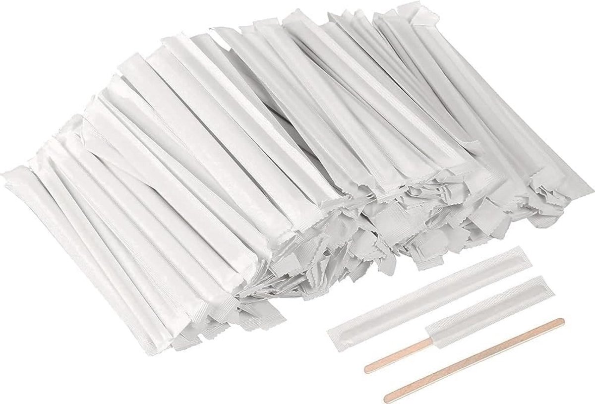 Houten Roerstaafjes - Wegwerp Stokjes - Dranken Mengen - Individueel Verpakt - 11 cm Lengte