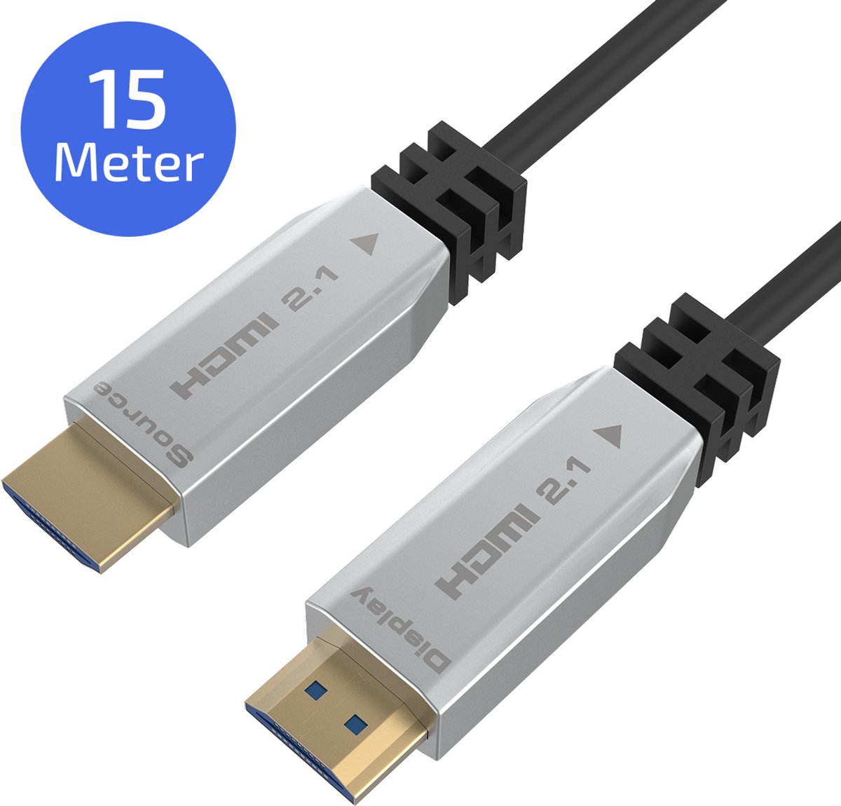 VanDijck HDMI Kabel 2.1 – 15 Meter – 8K 60Hz – 4K 120Hz – AOC – Glasvezel – Zilver
