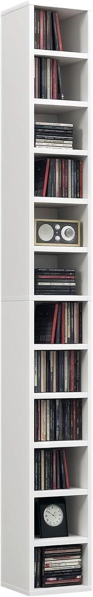 Opbergkast CD Toren - Media Unit - Muziek Collectie - Ruimtebesparend Ontwerp - 175 cm Hoog - Wit