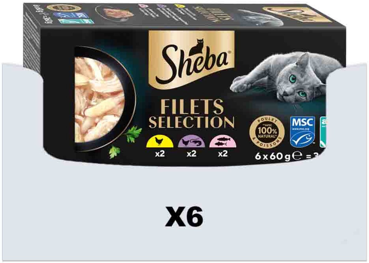 Sheba Sheba Kattenvoer Nat Filets Kip & Zalm in Saus Multipack - 6 x 6x60 gr - Voordeelverpakking