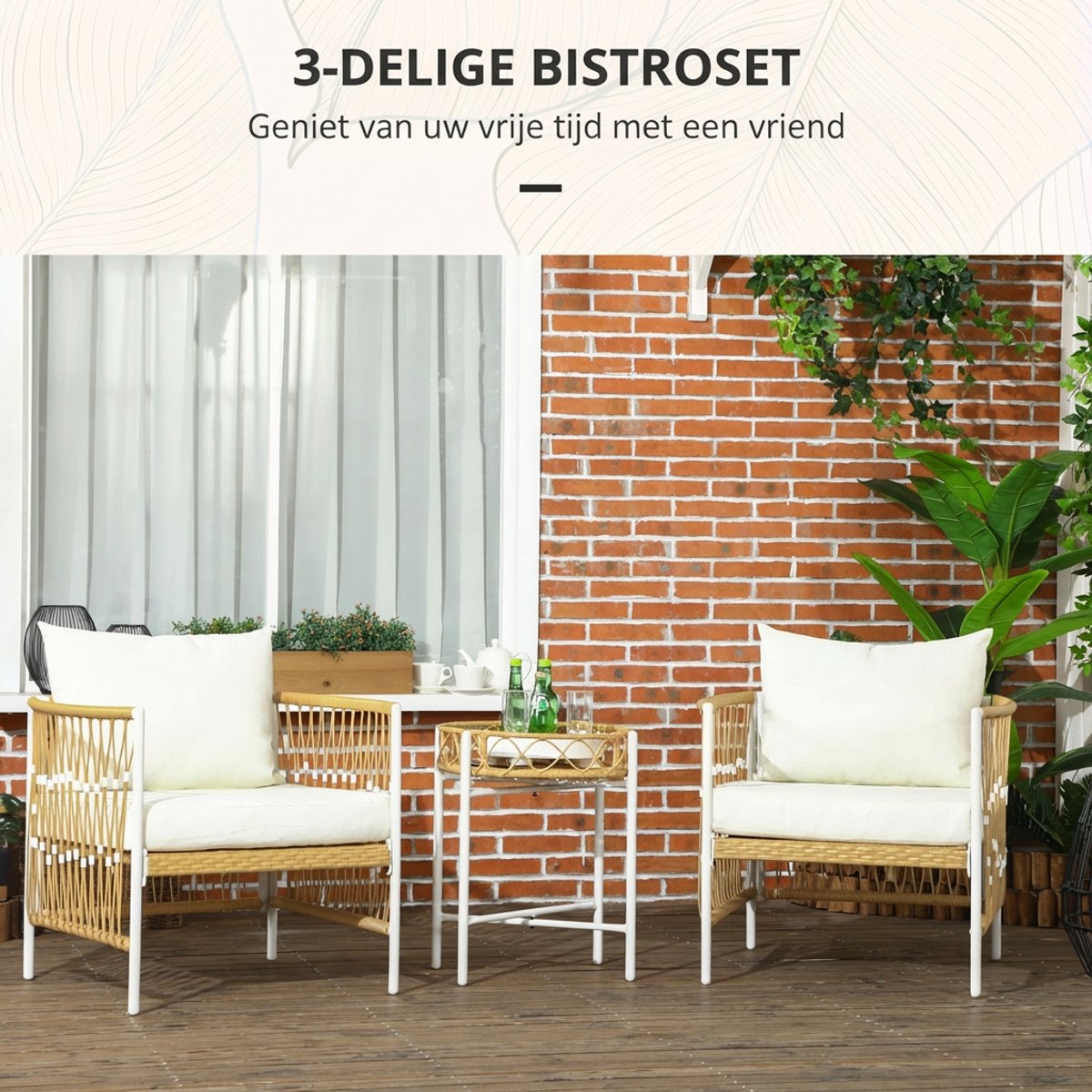Balkonset 2 personen - Tuinset - Bistroset - Creme - 3 delig - Tuintafel en 2 stoelen - 2 personen - Gecoat staal - Onderhoudsvrij staal – foto 8