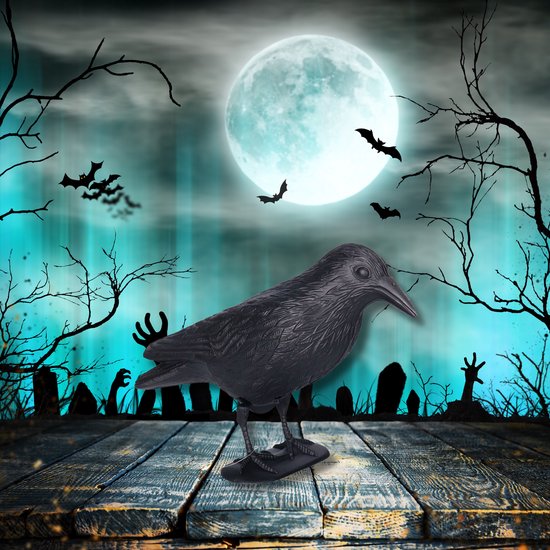 Bellatio design Raaf/kraai Horror decoratie - zwart - 35 cm - Halloween versiering dieren