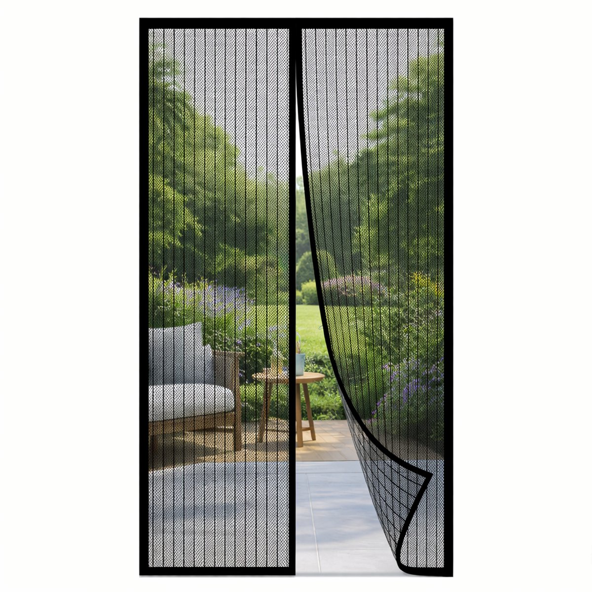 HSXL Vliegengordijn voor Deur PRO - 91 x 210 cm - Zwart - Magnetische Hordeur - Zelfsluitend - Zonder Boren - 2 Lamellen - Deurhor tegen Insecten
