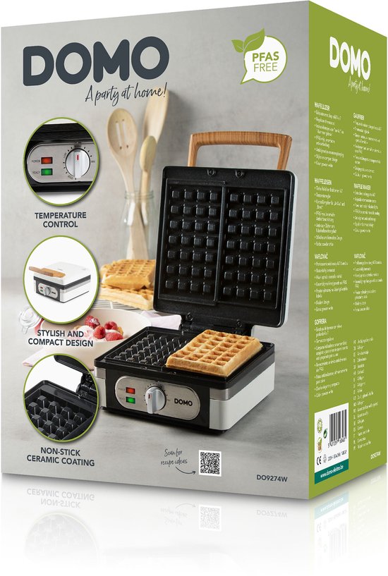 DOMO DO9274W Wafelijzer - XL wafels 4x7 - Belgische Wafels - PFAS-vrij - 1400W - Powder White van Domo — afbeelding 5