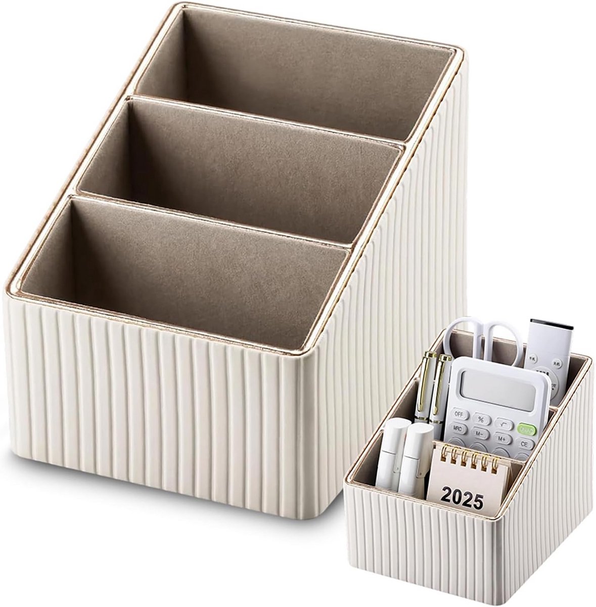 Bureau Organizer - Opberger Afstandsbediening - Bureau Thuis - Drie Vakken - 16x13x13 cm - Wit