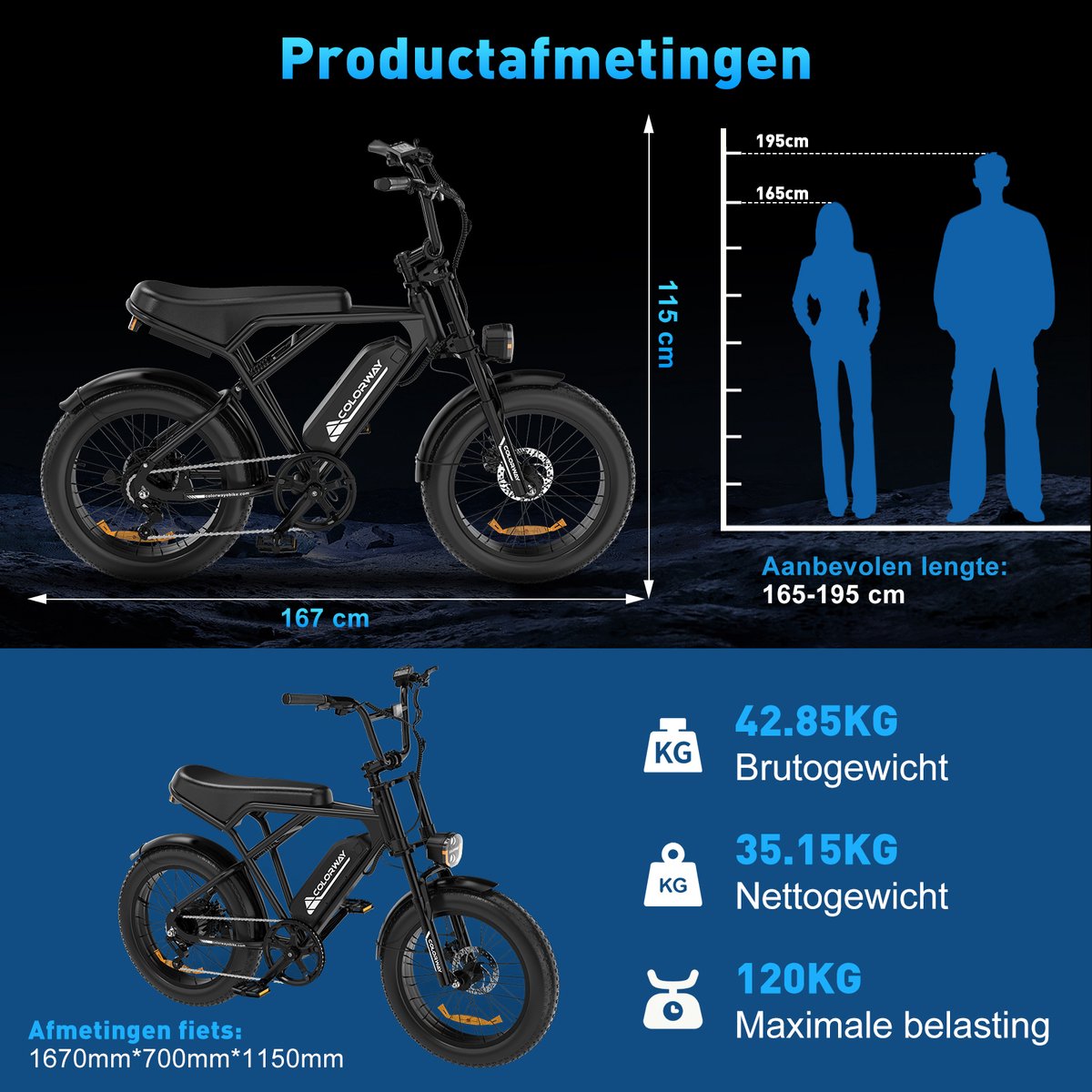 Colorway Elektrische Fiets BK29G - 20*4.0 Inch Fatbike - Mountain Snow EBike met Afneembare 36V 12Ah Lithium Batterij - City Commuter E-Bike - IP54 Waterdicht – foto 5