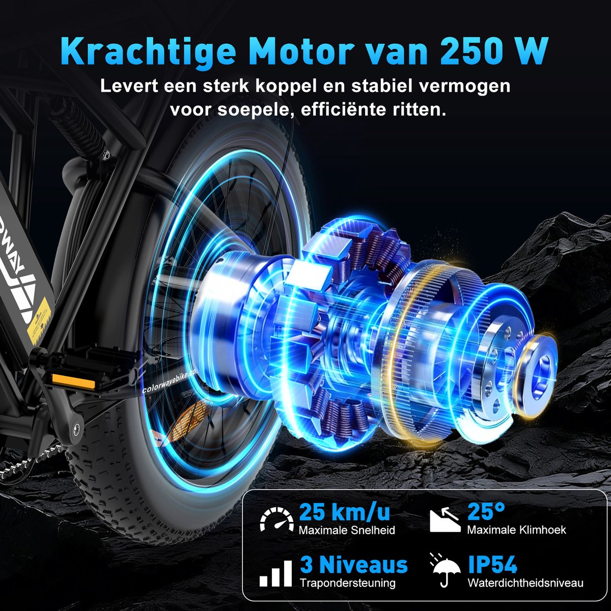 Colorway Elektrische Fiets BK29G - 20*4.0 Inch Fatbike - Mountain Snow EBike met Afneembare 36V 12Ah Lithium Batterij - City Commuter E-Bike - IP54 Waterdicht – foto 6