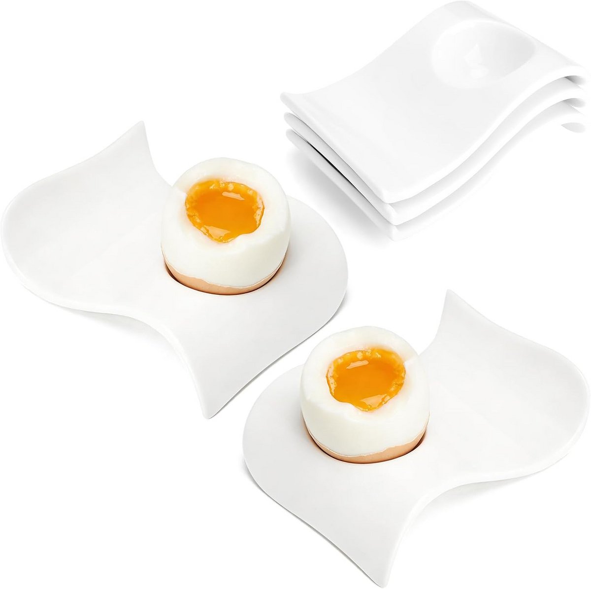 Eierdopjes Set - Keramische Dopjes - Ontbijt Display - Uniek Golfdesign - 3 Stuks - Wit