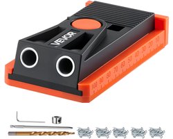 VEVOR Pocket Hole Jig Kit, Pocket Hole Jig Set 12,7-38,1mm Verstelbaar, Jig Pocket Hole Systeem met Trapboor, Inbussleutel, Boorstopring, Vierkante Aandrijfbit en Schroeven