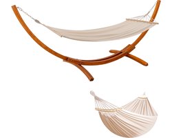 HOMAVO Hangmat met Houten Standaard, Inclusief 2 Hangmatten, Belasting 200 kg, 320×120×120 cm, Hoogte Verstelbaar, Voor Tuin, Terras en Balkon