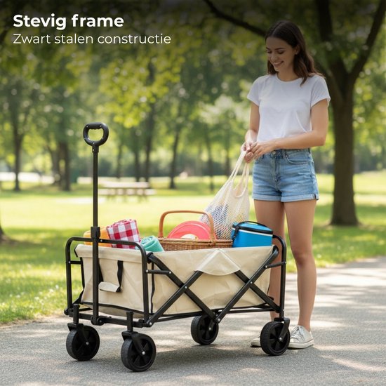 Lomera Bolderkar - Bolderwagen - Opvouwbare Bolderkar - Strandkar - Trekkar - Bolderkar Strand - Beige Bolderkar - Bolderkar Opvouwbaar - Trekkar Strand - Bolderkar Met Wielen van Merkloos — afbeelding 5